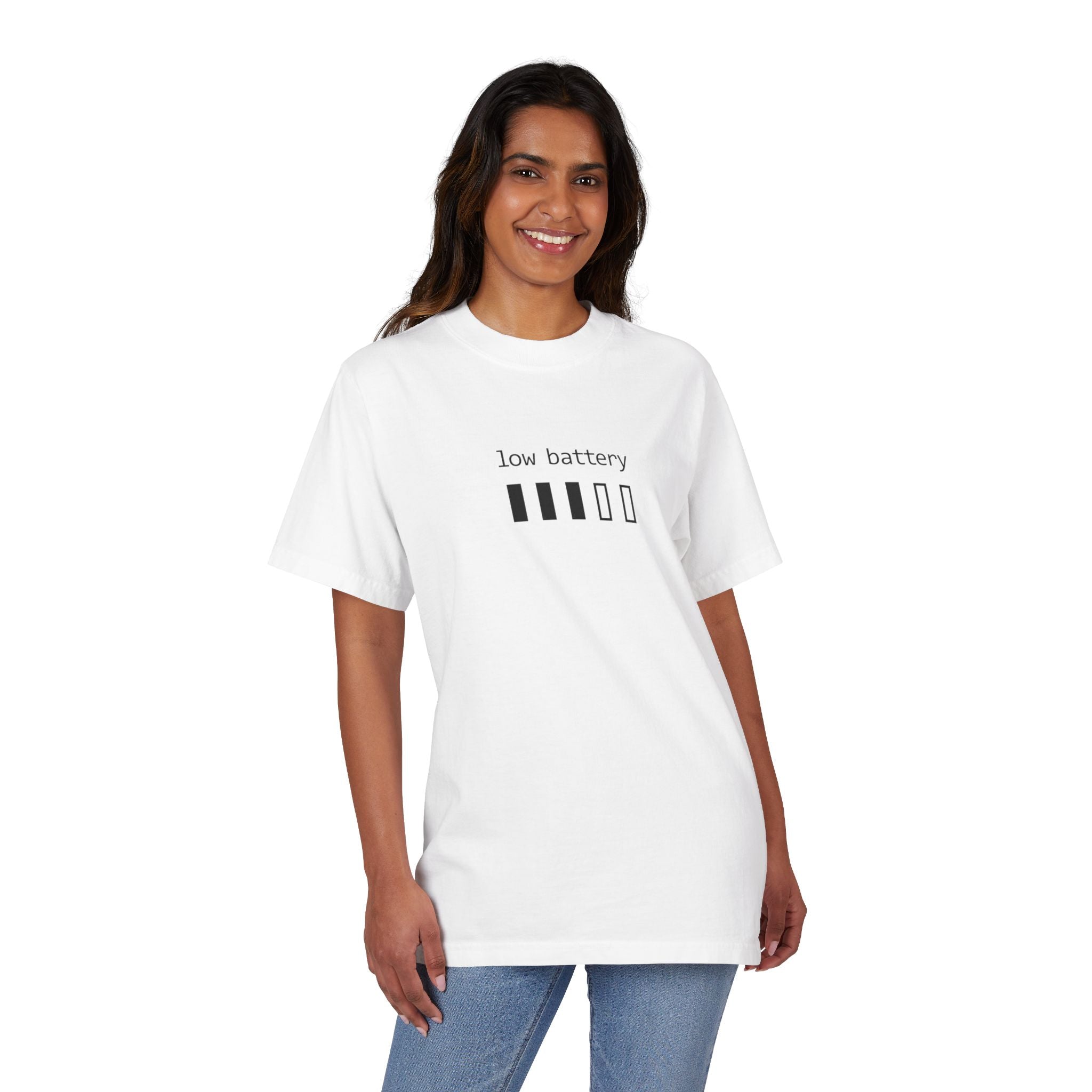 Low Battery Graphic T-Shirt — “need a minute” Minimal Relaxed Tee