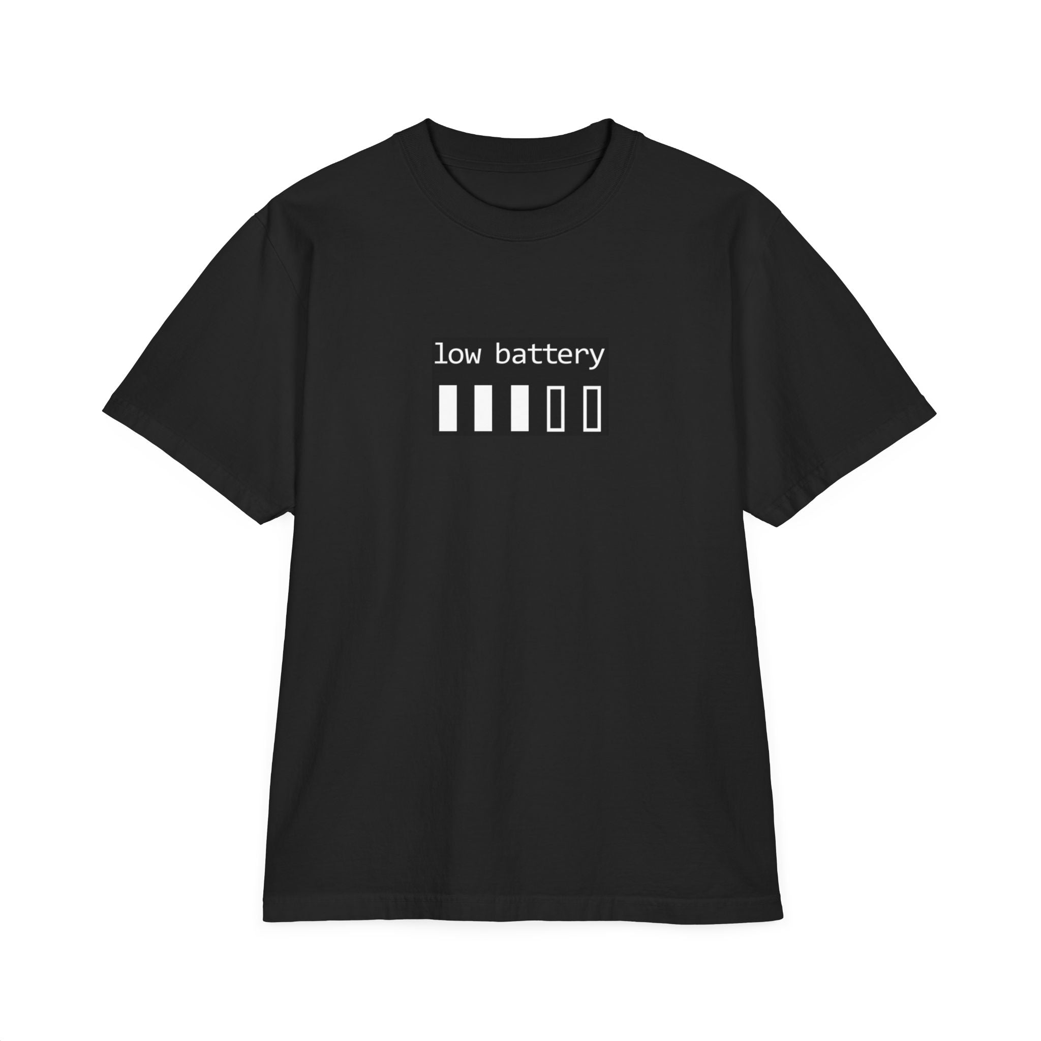 Low Battery Graphic T-Shirt — “need a minute” Minimal Relaxed Tee