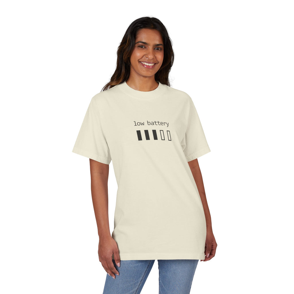 Low Battery Graphic T-Shirt — “need a minute” Minimal Relaxed Tee