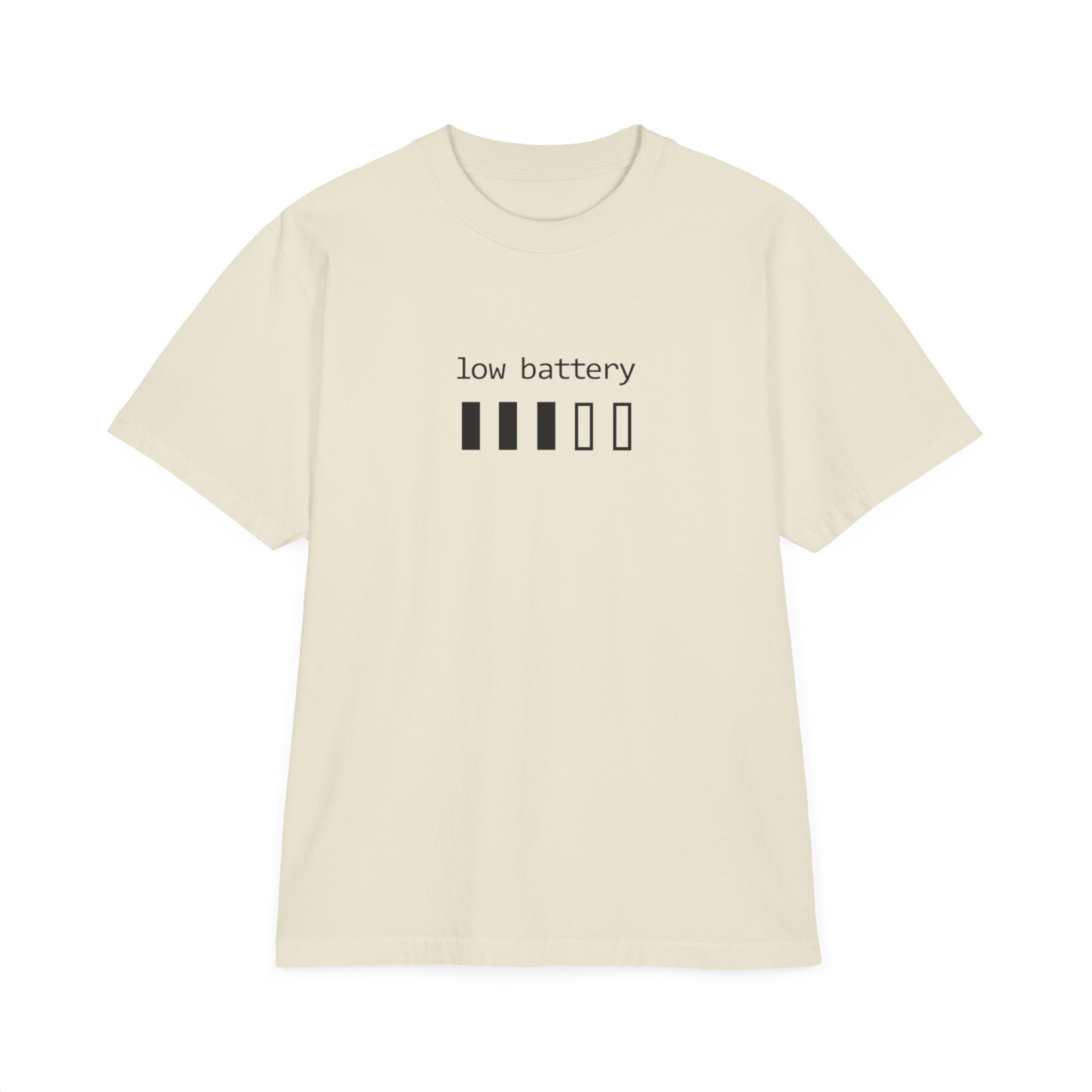 Low Battery Graphic T-Shirt — “need a minute” Minimal Relaxed Tee